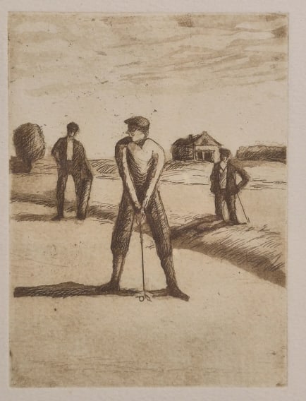 Unsigned Antique Golf Drypoint Etching - 5