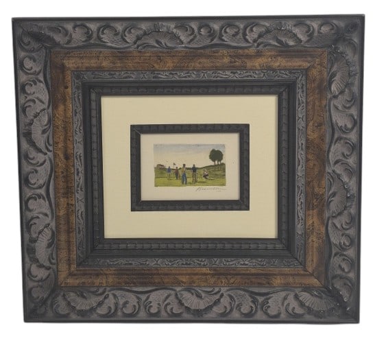 Signed Golf Scene Watercolor Drypoint Etching (1 of 9)