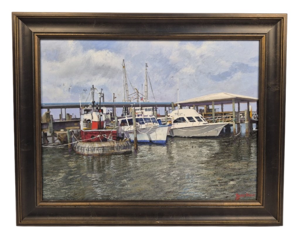 Fritz Keck "Jacksonville Marina" Oil On Board (1 of 9)