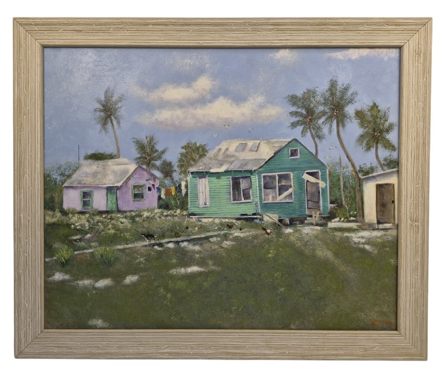 Fritz Keck "Bahamian Cottage I" Oil On Canvas: IMPORTANT NOTE: Legacy Auctions offers reasonably priced in-house and 3rd Party shipping options, but you must select Arrange My Own Shipping as part of your post-auction purchase options. Fritz Keck 