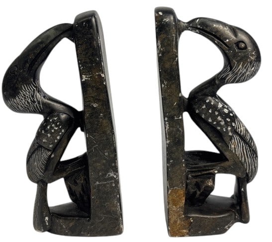 Hand-carved African Soapstone Hornbill Bookends: IMPORTANT NOTE: Legacy Auctions offers reasonably priced in-house and 3rd Party shipping options, but you must select Arrange My Own Shipping as part of your post-auction purchase options. Hand-carved