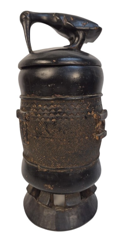 African Carved Wooden Jar With Lid: IMPORTANT NOTE: Legacy Auctions offers reasonably priced in-house and 3rd Party shipping options, but you must select Arrange My Own Shipping as part of your post-auction purchase options. African car