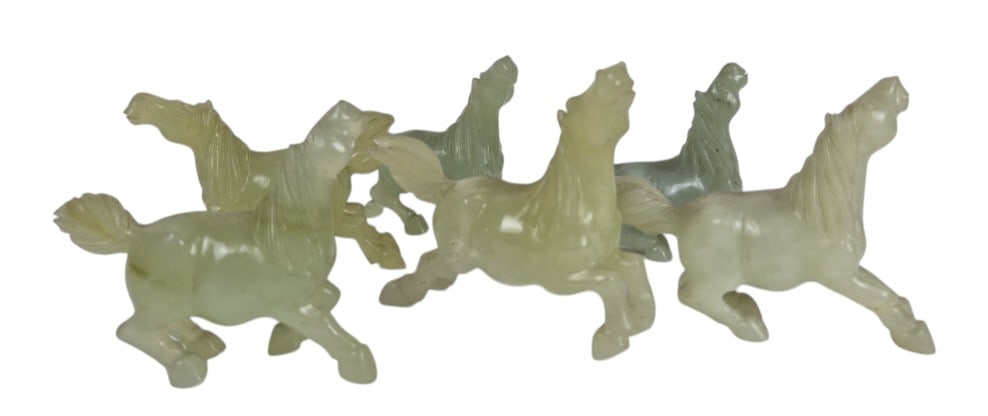 Celadon Jade Galloping Horse Figurines: IMPORTANT NOTE: Legacy Auctions offers reasonably priced in-house and 3rd Party shipping options, but you must select Arrange My Own Shipping as part of your post-auction purchase options. Six