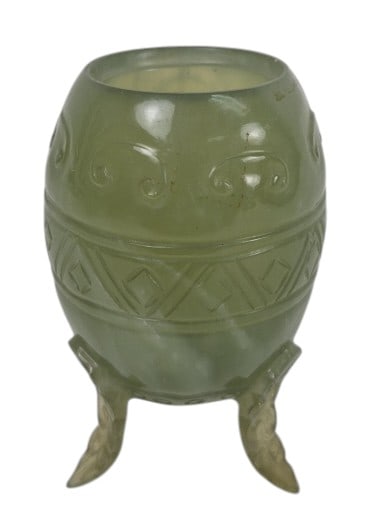 Chinese Hand-carved Celadon Jade Tripod Vessel: IMPORTANT NOTE: Legacy Auctions offers reasonably priced in-house and 3rd Party shipping options, but you must select Arrange My Own Shipping as part of your post-auction purchase options. Chinese