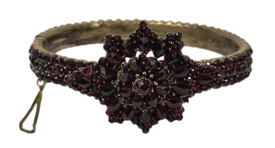 Antique Garnet Bohemian Silver Hinged Bracelet (1 of 11)