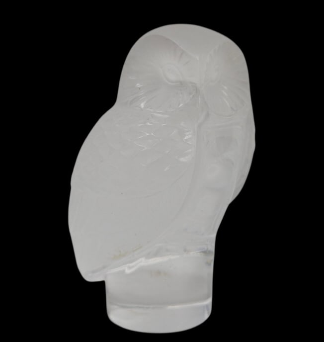 Lalique France Frosted Crystal Owl: IMPORTANT NOTE: Legacy Auctions offers reasonably priced in-house and 3rd Party shipping options, but you must select Arrange My Own Shipping as part of your post-auction purchase options. Lalique