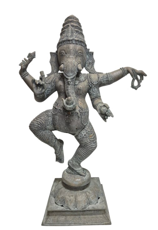Antique 34" Bronze Dancing Ganesha Sculpture: IMPORTANT NOTE: Legacy Auctions offers reasonably priced in-house and 3rd Party shipping options, but you must select Arrange My Own Shipping as part of your post-auction purchase options. Acquired in