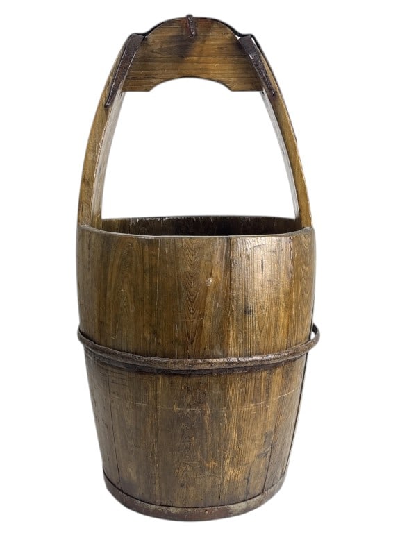 Chinese Wooden Bucket, w/ Iron Forging (1 of 9)