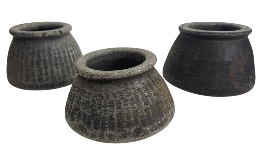 Hand Carved Soap Stone Cooking Vessel Set of 3: IMPORTANT NOTE: Legacy Auctions offers reasonably priced in-house and 3rd Party shipping options, but you must select Arrange My Own Shipping as part of your post-auction purchase options. Known as "R