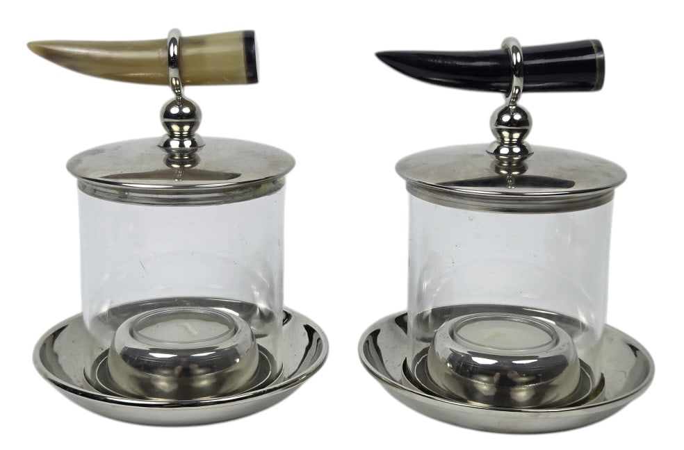 2 Barclay Butera Lifestyle Candle Holders w/Horns: IMPORTANT NOTE: Legacy Auctions offers reasonably priced in-house and 3rd Party shipping options, but you must select Arrange My Own Shipping as part of your post-auction purchase options. This lot wi