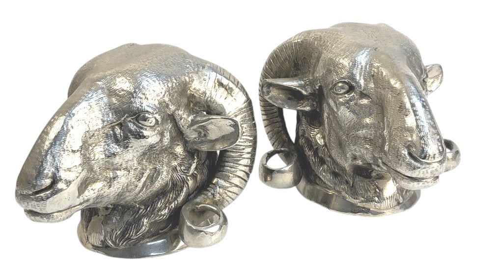 Silver Tone, Neo Classical Ram's Head Statues: IMPORTANT NOTE: Legacy Auctions offers reasonably priced in-house and 3rd Party shipping options, but you must select Arrange My Own Shipping as part of your post-auction purchase options. Set of two 