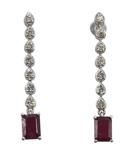 18k White Gold Earrings with Ruby & Diamonds: IMPORTANT NOTE: Legacy Auctions offers reasonably priced in-house and 3rd Party shipping options, but you must select Arrange My Own Shipping as part of your post-auction purchase options. 14k white g