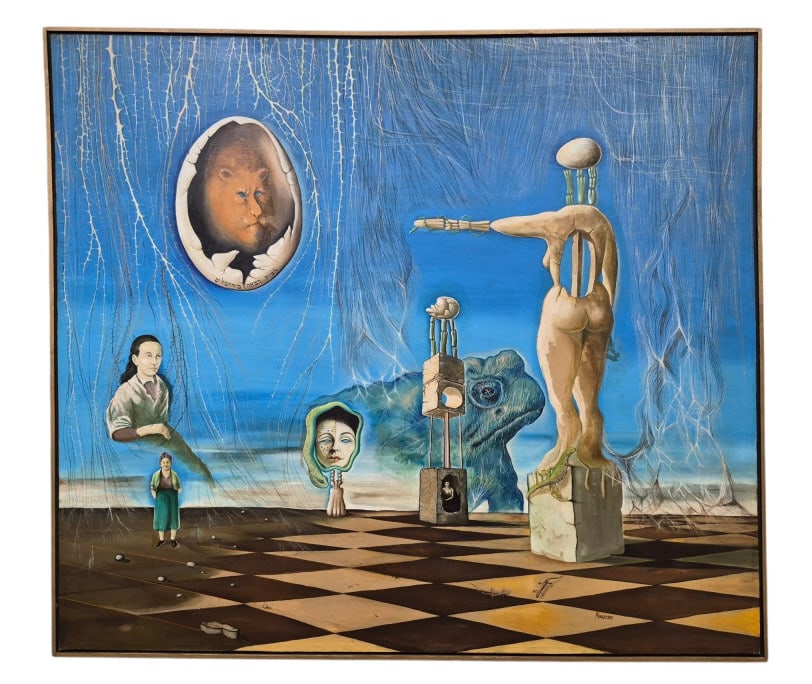 Podolefsky Surrealist Oil On Canvas: IMPORTANT NOTE: Legacy Auctions offers reasonably priced in-house and 3rd Party shipping options, but you must select Arrange My Own Shipping as part of your post-auction purchase options.