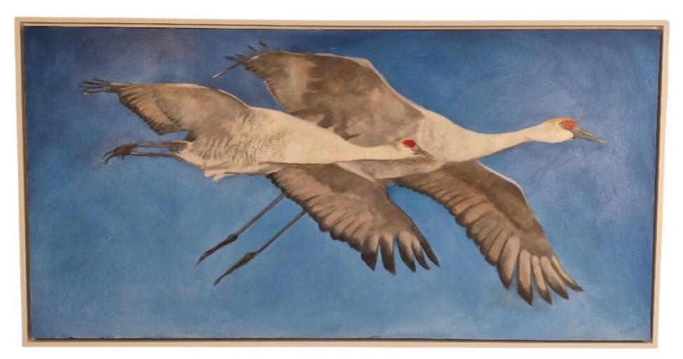 Fritz Keck Sandhill Cranes In Flight Oil On Canvas: IMPORTANT NOTE: Legacy Auctions offers reasonably priced in-house and 3rd Party shipping options, but you must select Arrange My Own Shipping as part of your post-auction purchase options. Fritz Keck 