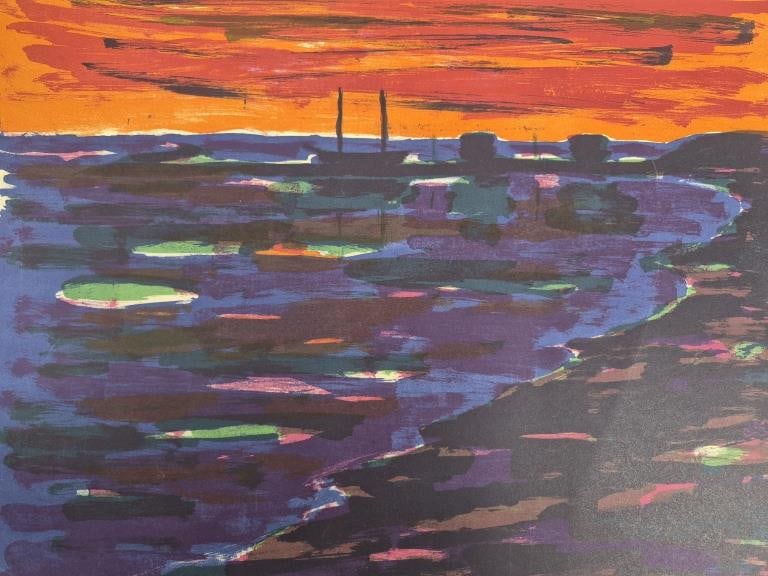 Gustav Rudberg Red Sunset Signed LE Lithograph: IMPORTANT NOTE: Legacy Auctions offers reasonably priced in-house and 3rd Party shipping options, but you must select Arrange My Own Shipping as part of your post-auction purchase options. Gustav Rudb