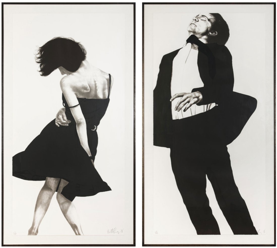 Meryl & Jonathan are two Lithographs by Robert Longo: (Additional images now added) Meryl and Jonathan (complete set of 2 works from Men in the Cities) 1988, are both Lithographs on wove paper. They are Signed, dated and numbered 22/48 in pencil. Publish
