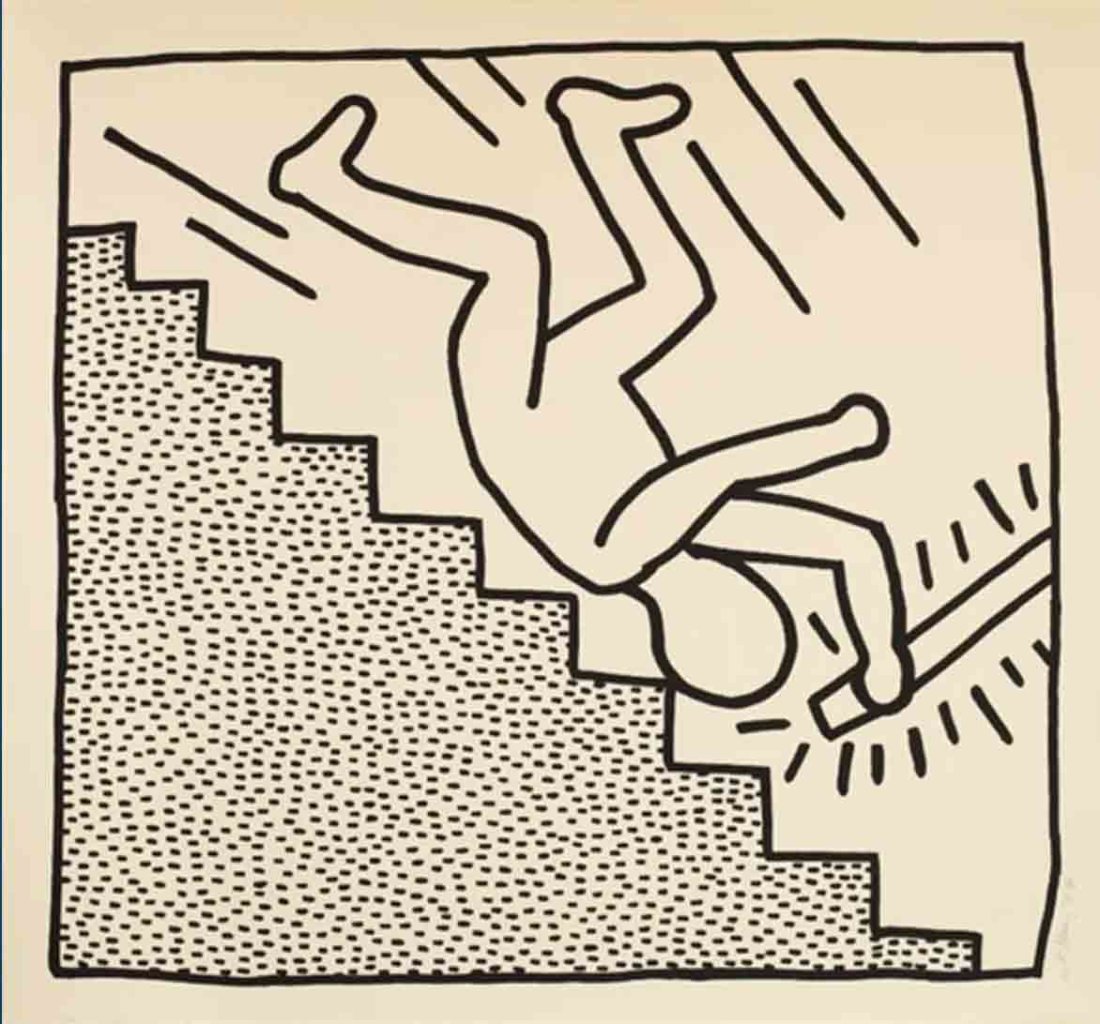 The Blueprint Drawings Screenprint by Keith Haring: In The Blueprint Drawings Haring depicts scenes of violence, specifically torture, but eliminates any sense of gore or tragedy through his comic book aesthetic. The series tackles a number of subjects