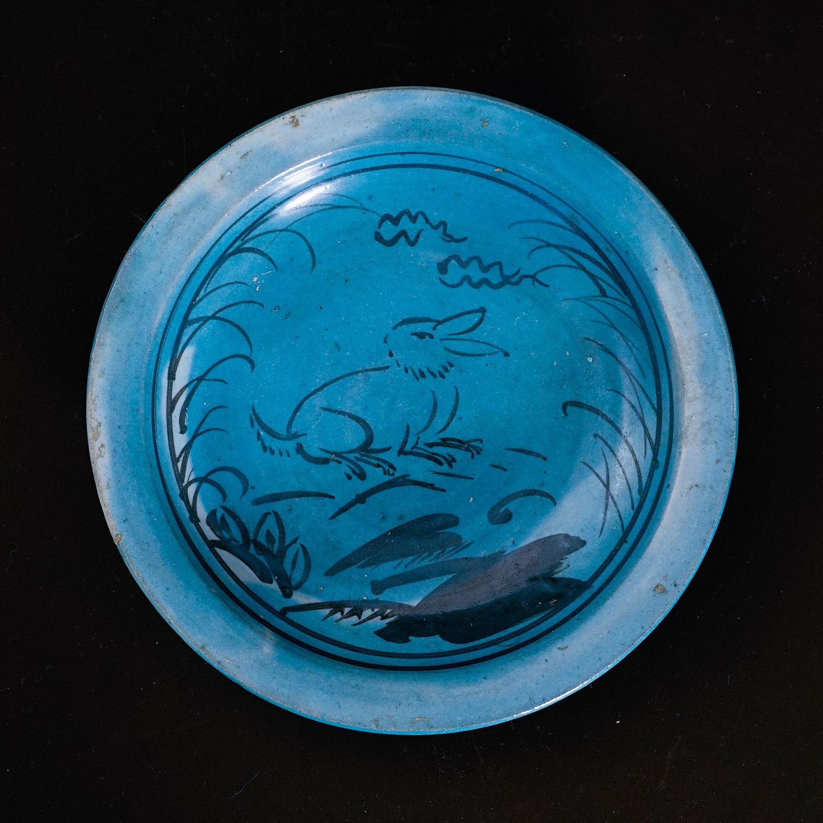 A peacock blue glaze plate in Yuan Dynasty (1 of 3)