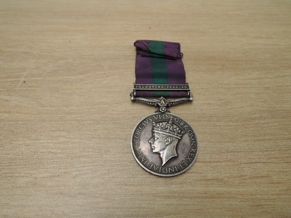 A British George VI General Service Medal with Palestine 1945-48 clasp to 19117141 DVR.J.GOODWIN.R. (1 of 3)