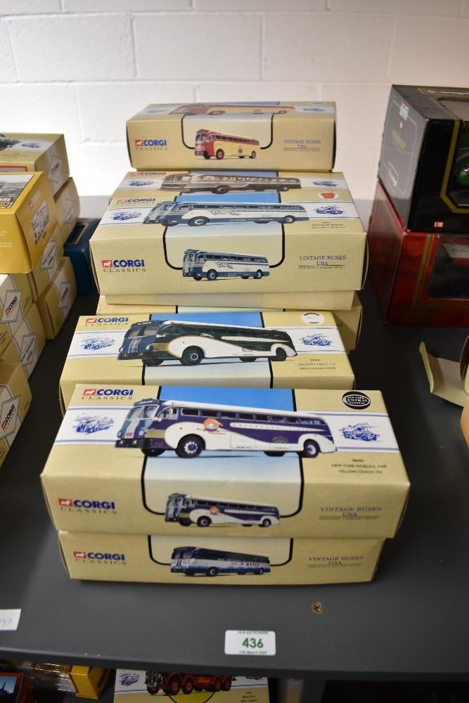 Fourteen Corgi Classics die-casts, all buses including Vintage Buses of USA series, all boxed (1 of 1)