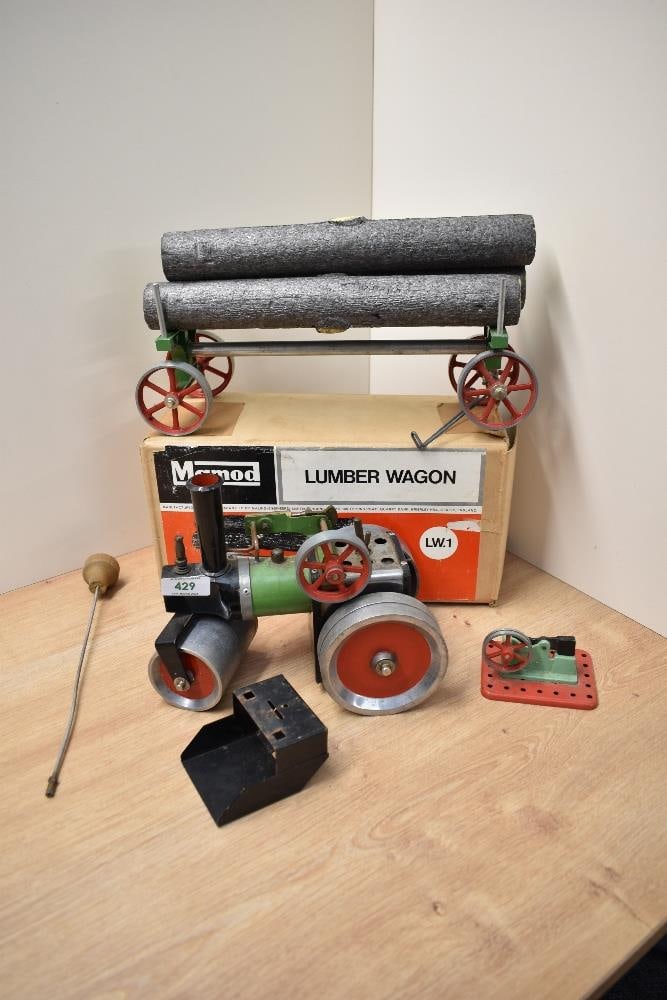 A Mamod Live Steam Roller, burner missing along with a Mamod Lumber Wagon in original box and a (1 of 1)