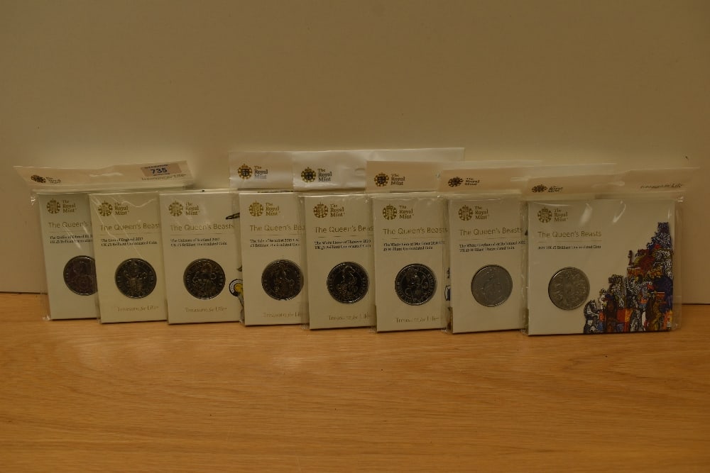 Eight Royal Mint Queen's Beasts Five Pound Brilliant Uncirculated Coins, 2017 The Lion of England, (1 of 1)