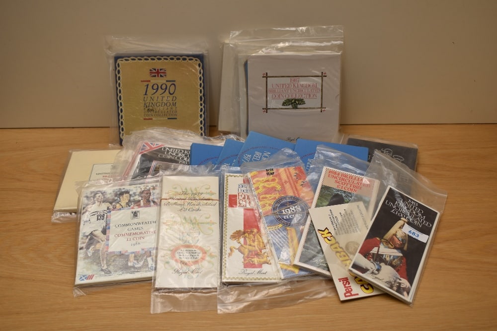 Nine GB Uncirculated Year Sets, 1982, 1983, 1984, 1985, 1986, 1987, 1988, 1989, 1990, 1977 Proof (1 of 2)