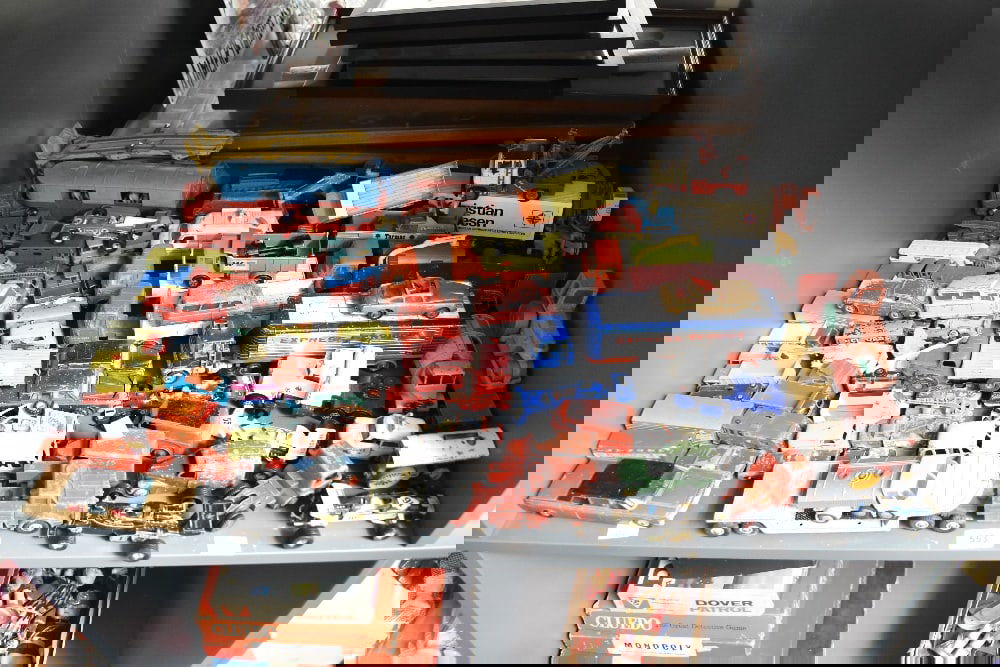 A shelf of playworn Die-casts including Dinky, Corgi, Matchbox etc (1 of 1)