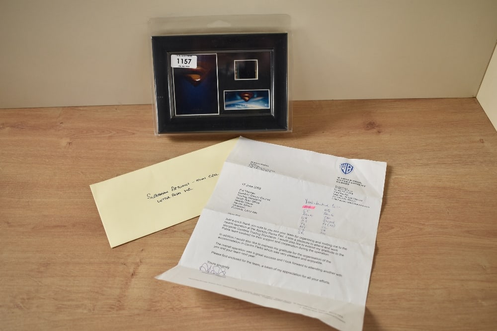 A Warner Bros Superman Returns Film Cell, 14cm x 19cm, with letter provenance: A Warner Bros Superman Returns Film Cell, 14cm x 19cm, with letter provenance