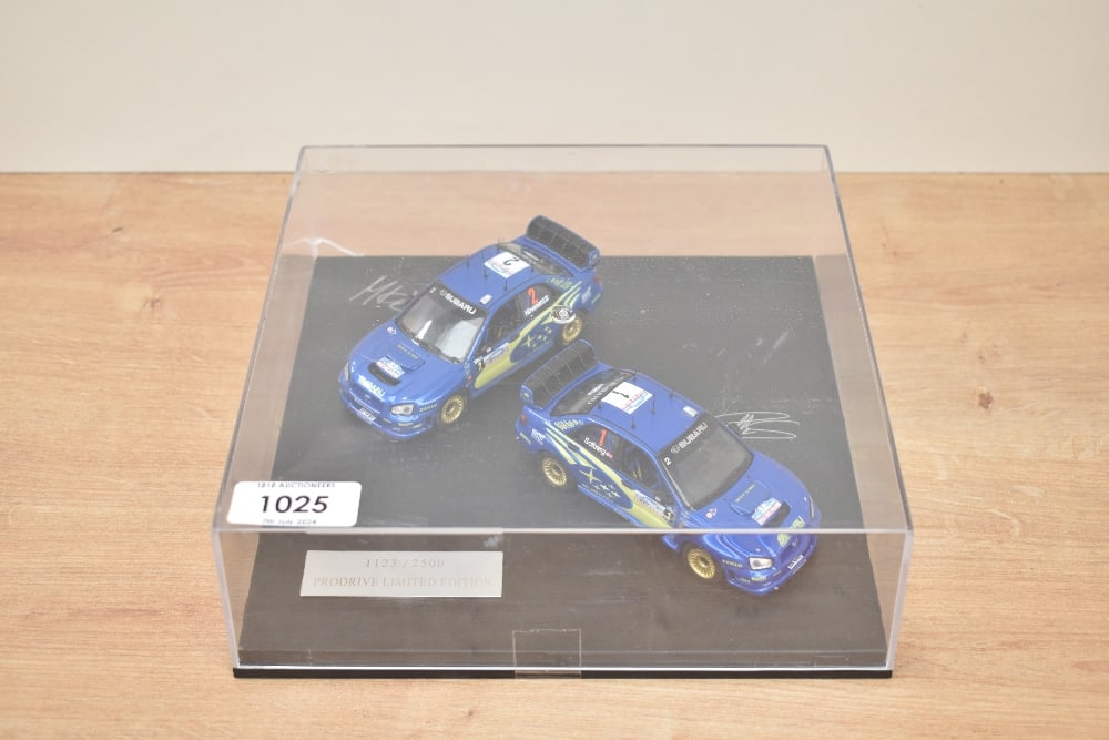 A Prodrive Limited Edition 1:43 scale Two Rally Car Die-cast set, Subaru driven by Solberg and (1 of 1)