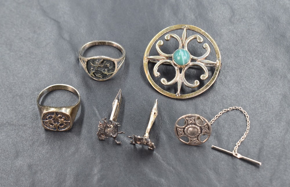 Three pieces of Scottish silver jewellery by Ola Gorie including gents's Maeshowe Dragon cufflinks (1 of 2)