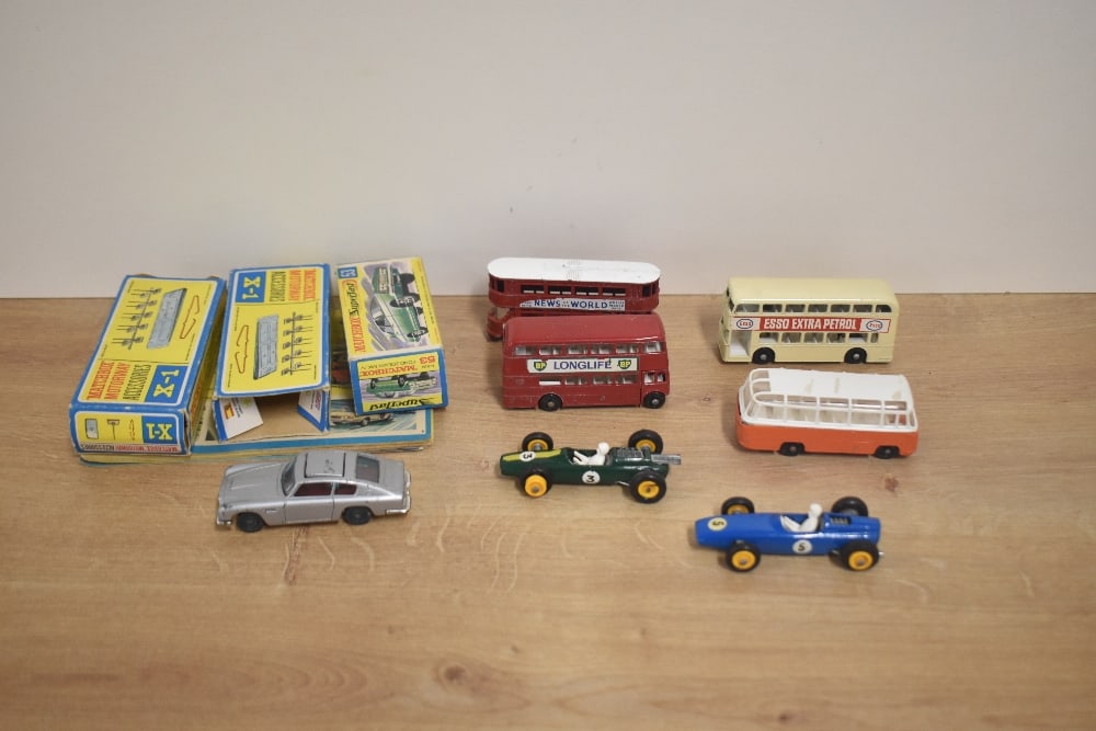 Seven playworn Diecasts, Husky James Bond Aston Martin in silver with red interior, Matchbox (1 of 1)