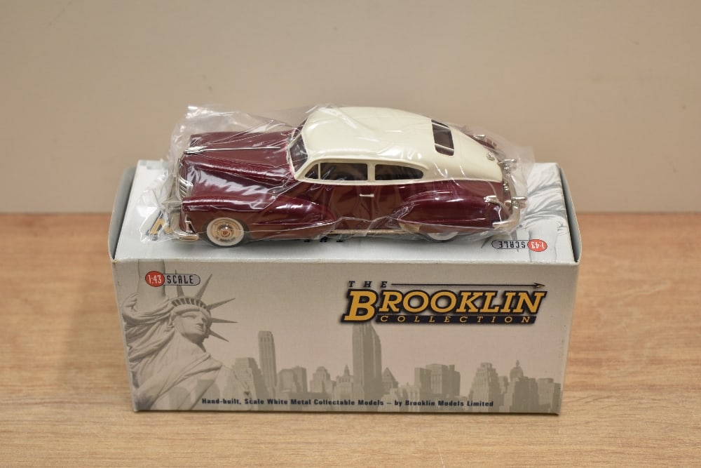 A Brooklin Models The Brooklin Collection 1:43 scale die-cast, BRK 105 1947 Cadillac, Lotus Cream/: A Brooklin Models The Brooklin Collection 1:43 scale die-cast, BRK 105 1947 Cadillac, Lotus Cream/Madeira Maroon, Licensed by General Motors, in original box with inner packaging, appears unused