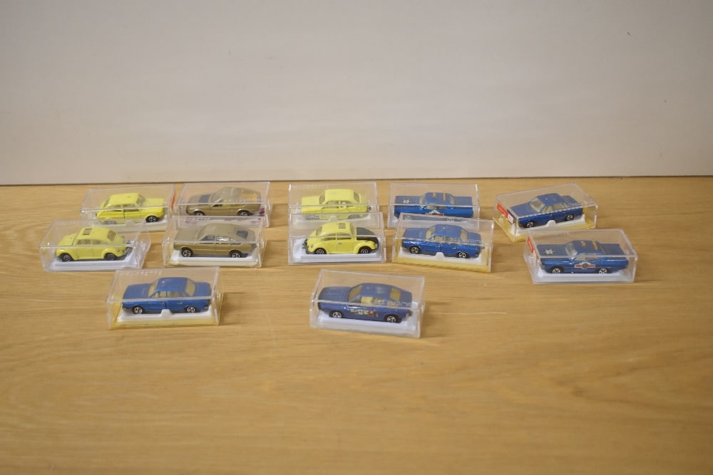 Twelve Majorette Die-casts, 210 VW K70 x3, 216 Police x2, 260 Renault R17, all blue, 203 Fiat 127 (1 of 1)