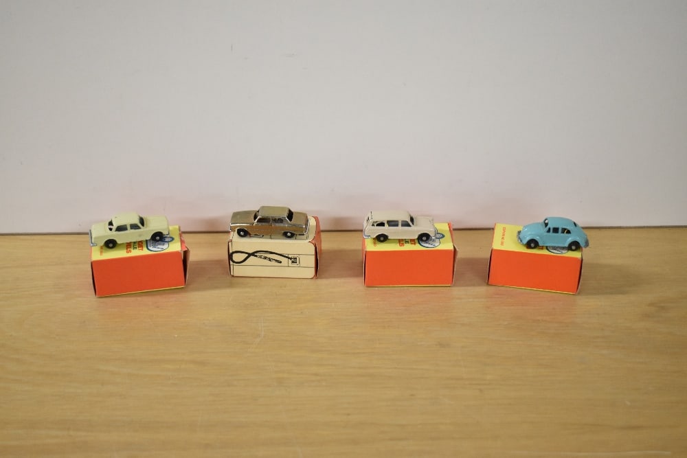 Four Fun-Ho Midget Die-casts, No 9 VW Car aqua, No 10 Ford Falcon gold, No 12 Vauxhall Velox cream (1 of 1)