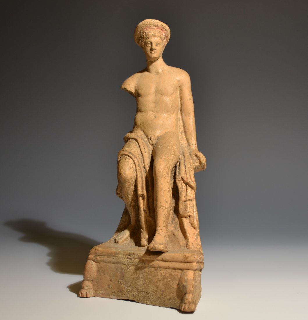 Ancient Greek Terracotta Figure Of A Sitting Ephebe 25 cm (1 of 5)