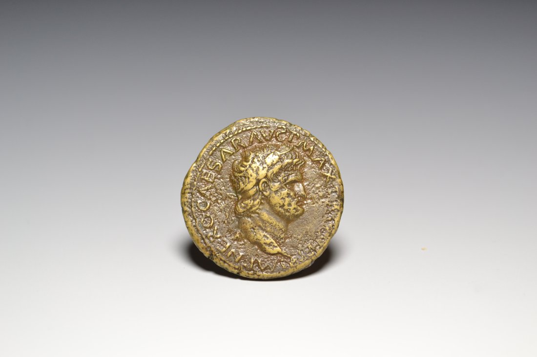 A ROMAN BRONZE AS : IMP NERO CAESAR AVG P MAX TR P P P (1 of 3)