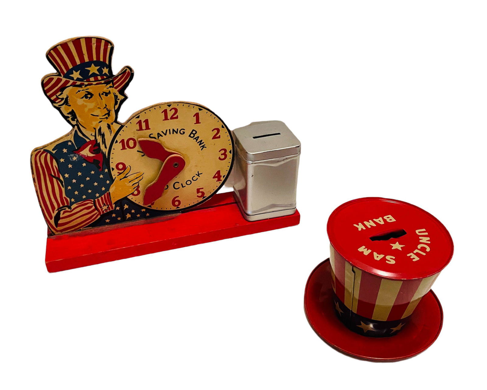 Uncle Sam Hat Bank + Uncle Sam Jr. Saving Bank Clock (1 of 2)