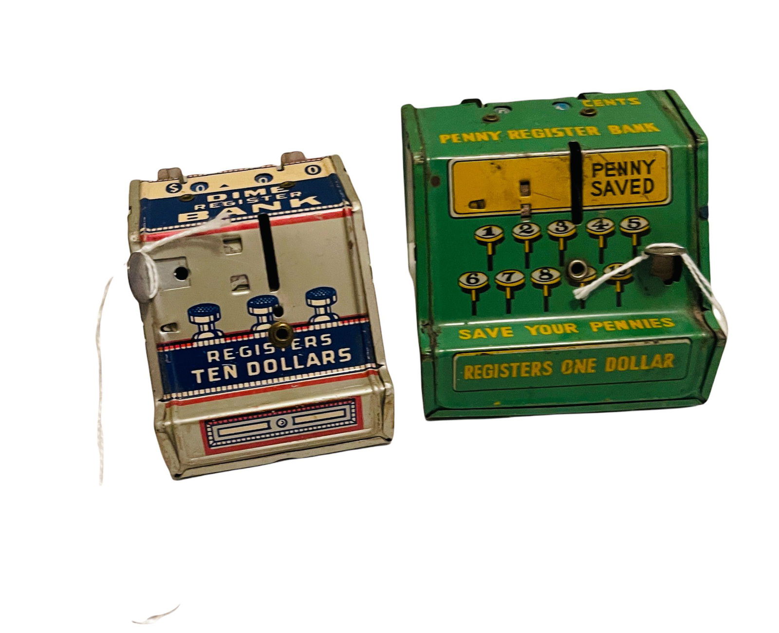 Two Lithographed Tin Cash Register Banks (1 of 2)