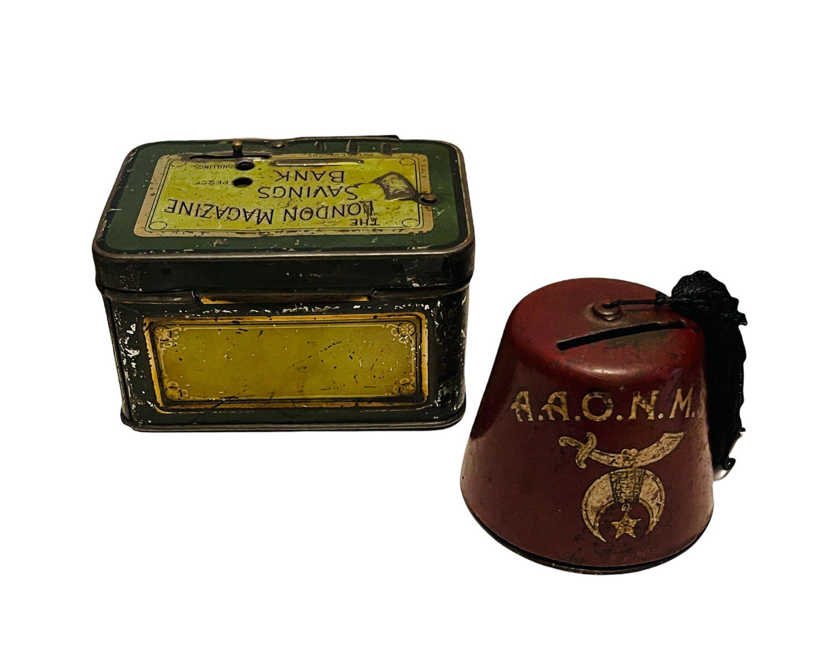 London Magazine Tin Bank + Red Fez Bank (1 of 2)