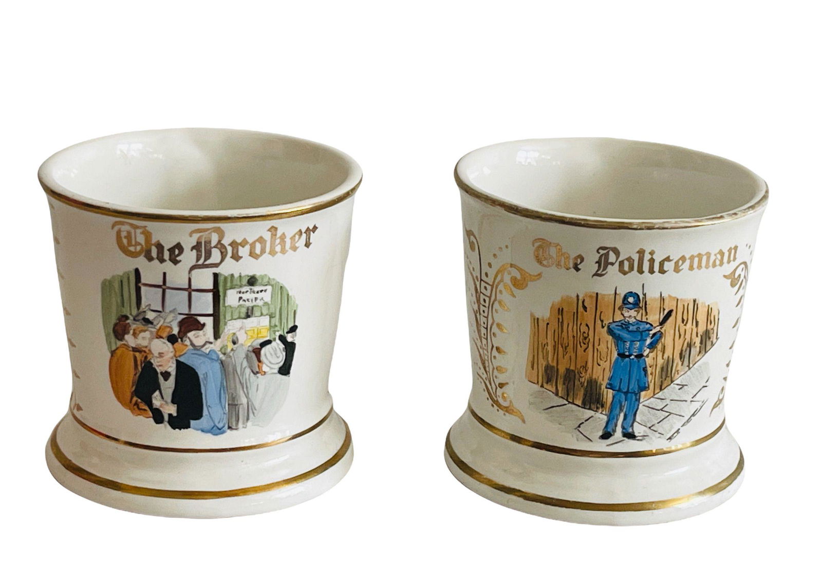 Two Occupational Shaving Mugs Depicting a Stock Broker (1 of 2)