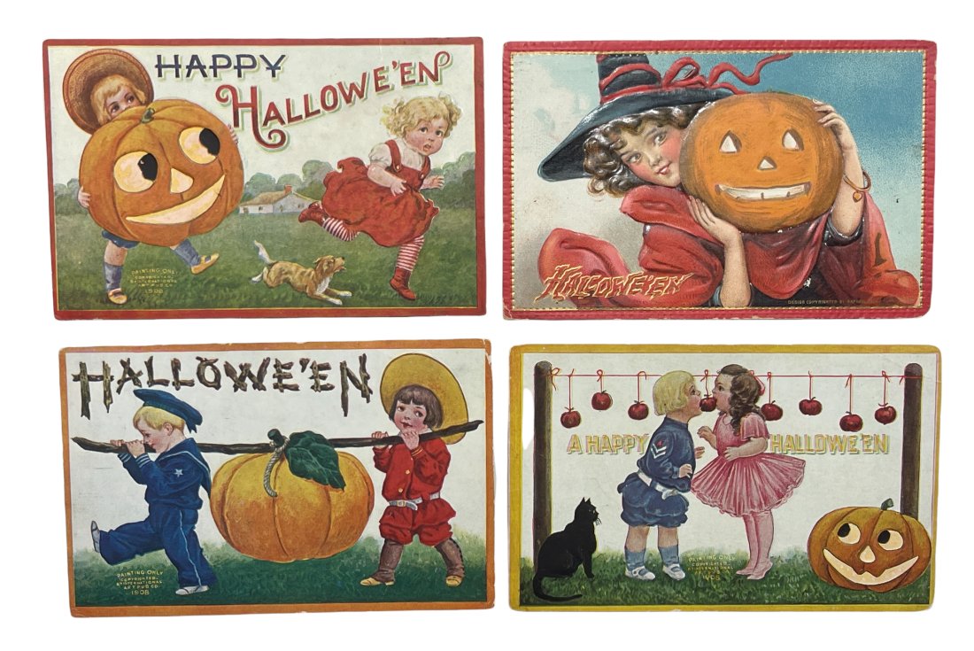 Four Early Halloween Postcards with Young Witch. (1 of 2)