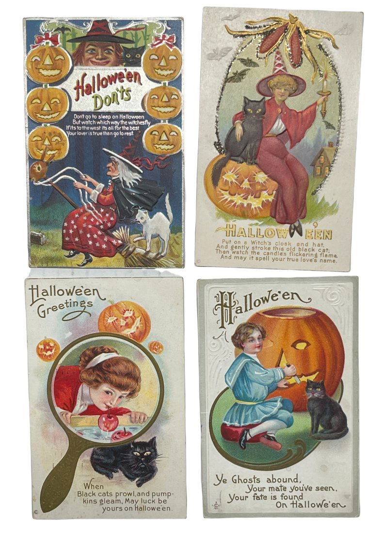 Four Early Halloween Postcards with Witches & Pumpkins (1 of 2)