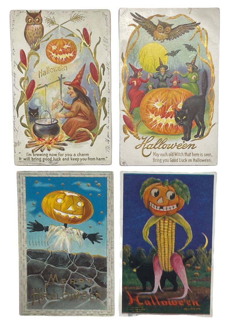 Four Early Halloween Postcards Includes Witches. (1 of 2)