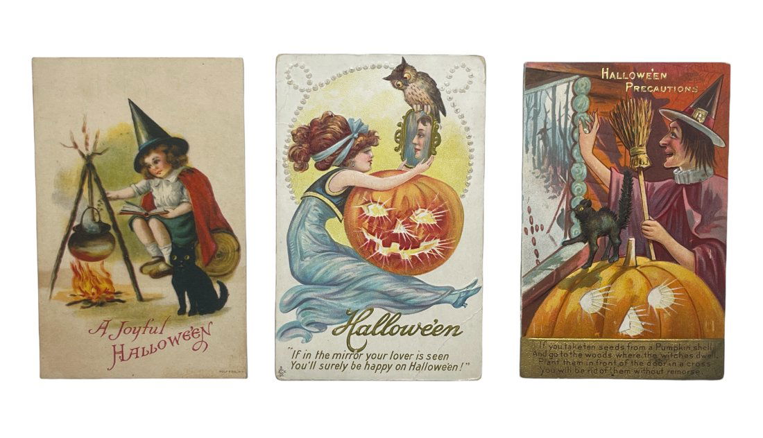 Three Early Halloween Postcards with Waiving Witch. (1 of 2)