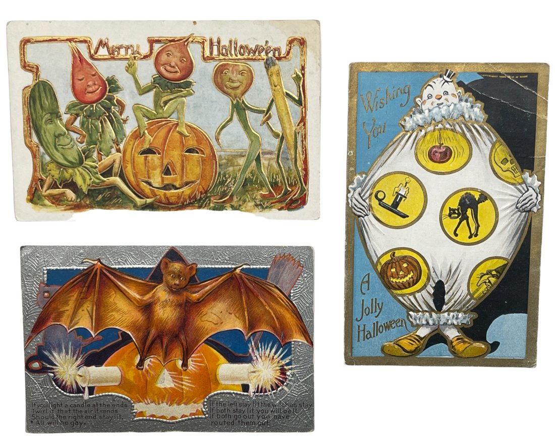 Three Early Halloween Postcards - Veggie People & Clown (1 of 2)