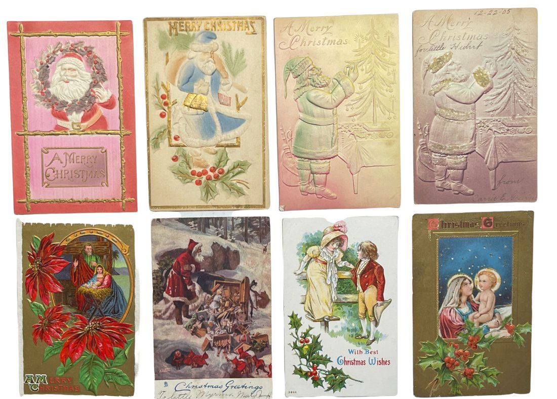 Eight Early Christmas Postcards with Four Santas (1 of 2)