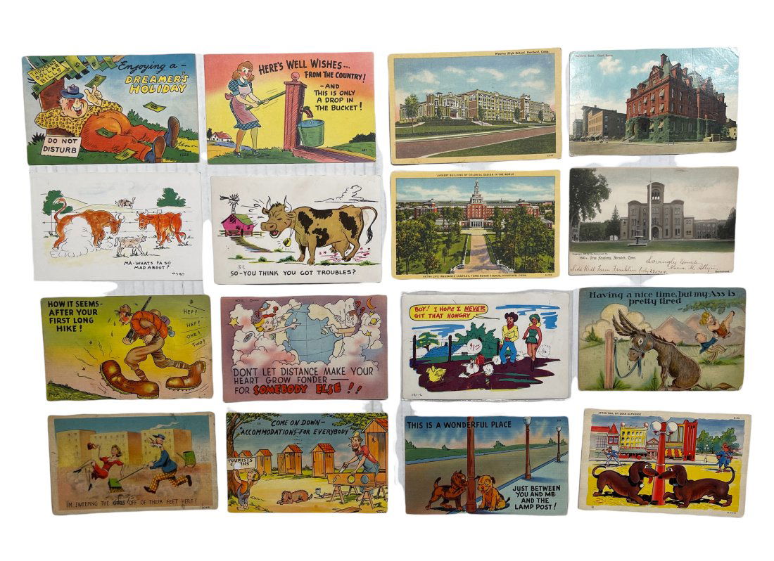 Twelve Humor Postcards + Four Souvenir Geography Cards (1 of 2)