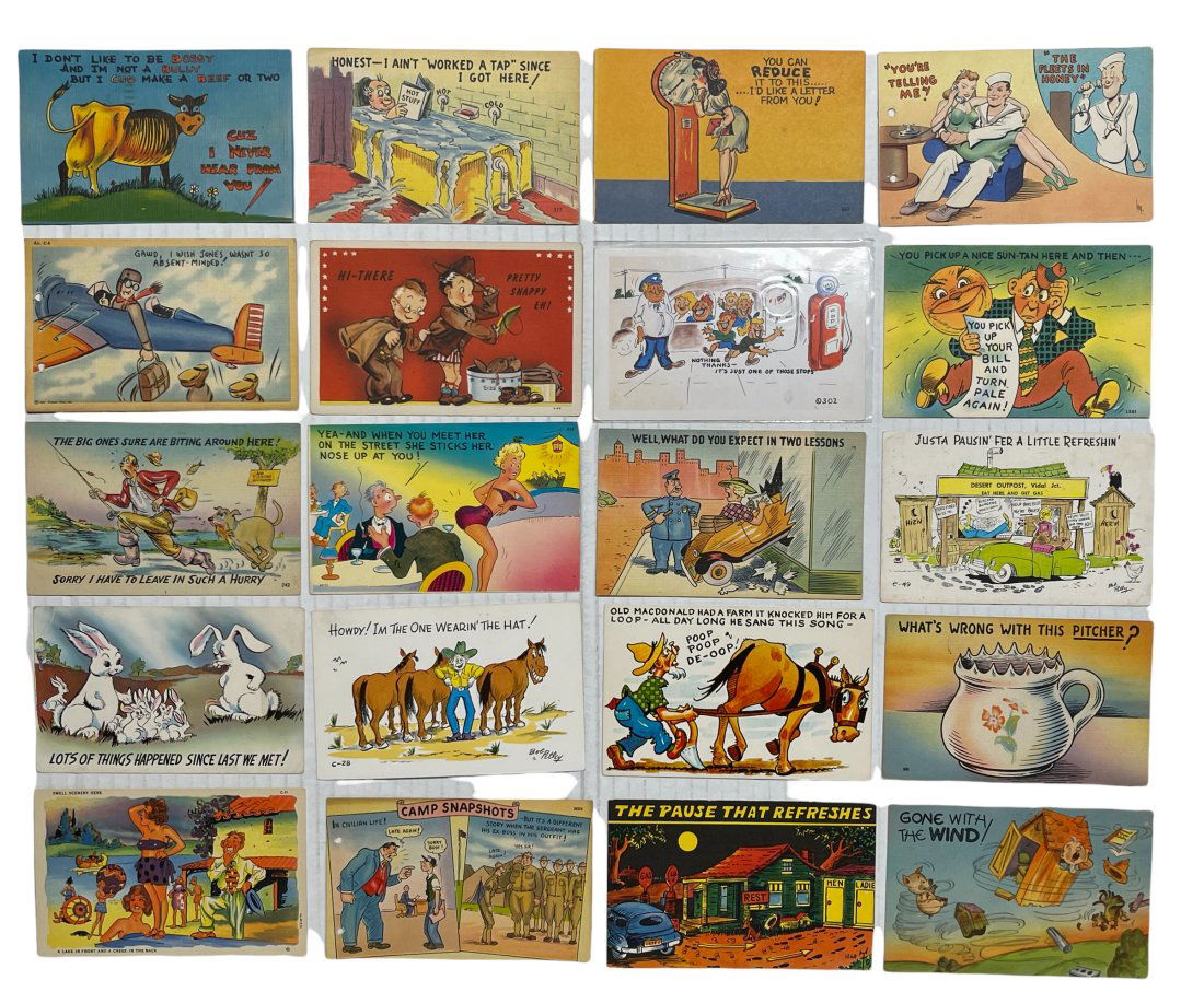 Twenty Humor Themed Postcards (2 with Stamped Holes) (1 of 2)
