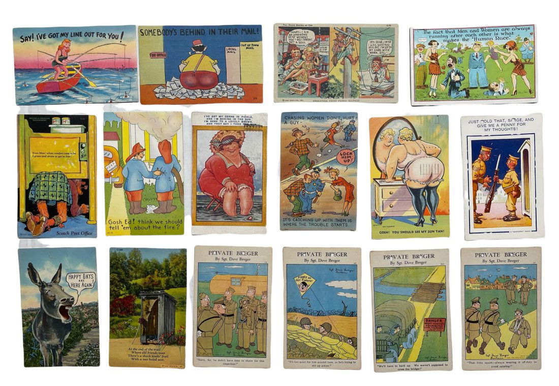 Sixteen Humorous Themed Postcards. (1 of 2)